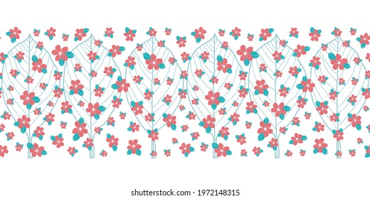 Vector pink blue ditsy flowers seamless pattern