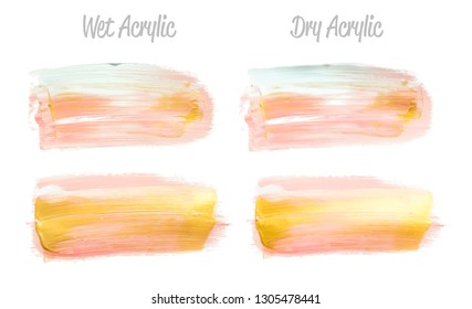 Vector pink, blue and gold paint smear stroke set. Abstract gold glittering textured art illustration. Gold Texture Paint Stain Illustration. Hand drawn brush strokes vector elements. Acrilyc strokes.