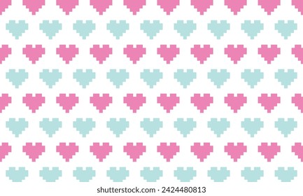 vector pink and blue heart with pixel style background