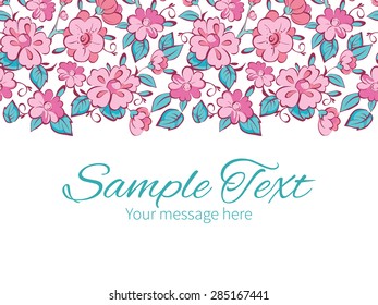 Vector pink blue kimono flowers horizontal border greeting card invitation template