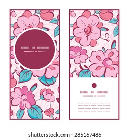 Vector pink blue kimono flowers vertical round frame pattern invitation greeting cards set