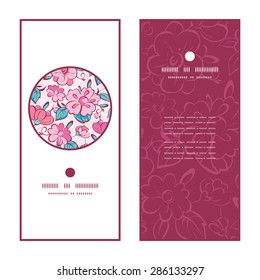 Vector pink blue kimono flowers vertical round frame pattern invitation greeting cards set