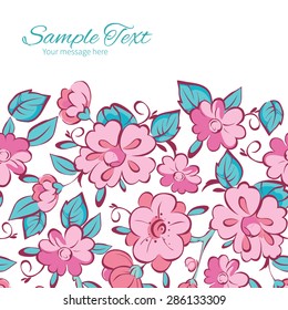 Vector Pink Blue Kimono Flowers Horizontal Frame Seamless Pattern Background