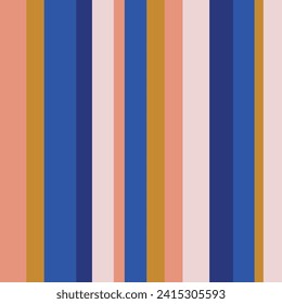 Patrón de rayas verticales geométricas sin costuras de color rosa vectorial, azul, mostaza. Perfecto para tejidos, scrapbooking, proyectos de fondo