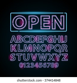 Vector pink and blue neon lamp letters font show vegas light sign theather