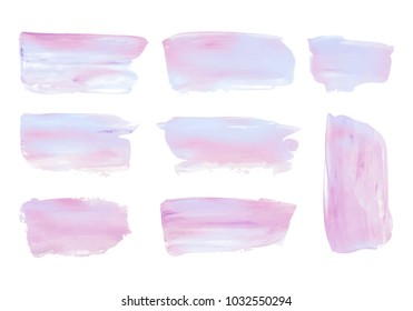 Vector pink and blue paint smear stroke stain set. Abstract acrylic textured art illustration. Acrylic Texture Paint Stain Illustration. Hand drawn brush strokes vector elements. Acrilyc strokes.