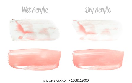 Vector pink and blue paint smear stroke set. Abstract pink glittering textured art illustration. Acrylic Texture Paint Stain Illustration. Hand drawn brush strokes vector elements. Acrilyc strokes.