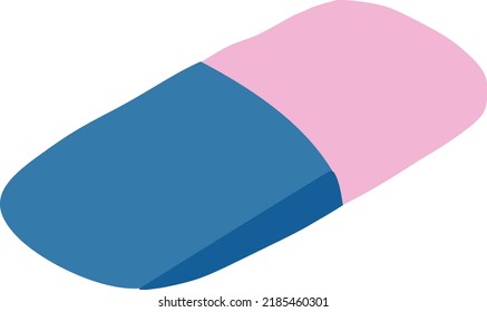 Vector pink and blue rubber eraser illustration isolated.