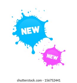 Vector Pink, and Blue Stickers - Stains, Splashes With New Title 