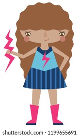 Vector pink and blue super heroine graphic editable illustration with lightning powers. Use for scrapbooking, crafting, quilting