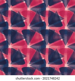 Vector pink blue triangles messy seamless pattern