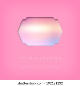 Vector pink blurry cut out badge with inner shadow. Smooth and soft unfocused photographic background. Vintage retro frame. Greeting card design template.