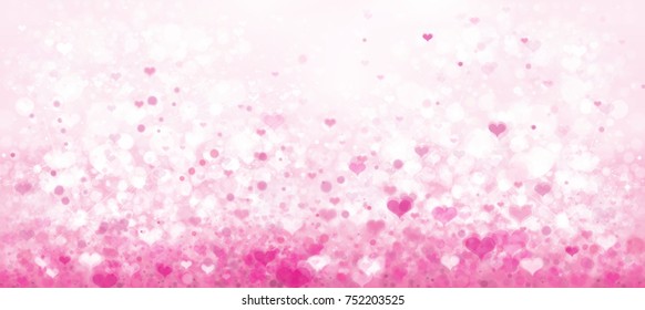 Vector pink bokeh  background with heart shapes.