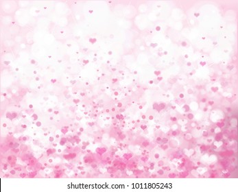 Vector pink bokeh  background with hearts shapes.