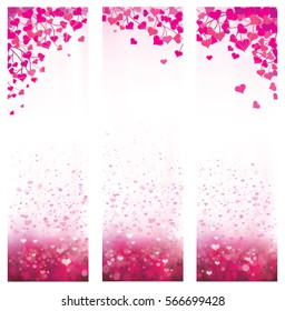 Vector pink bokeh  background with hearts.