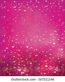 Vector pink bokeh  background with hearts.