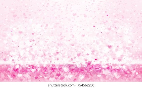 Vector pink bokeh  background with hearts.