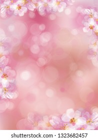 Vector  pink, bokeh, floral  background, blossoming sakura tree, blurred effect.