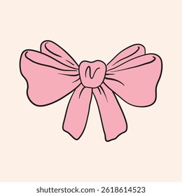 Vector pink bow in hand drawn doodle style. Hand drawn in vector bows collection in modern style. Bows set for design. Use as print, element design, tetile, packaging, label, stichers, card, postcard.