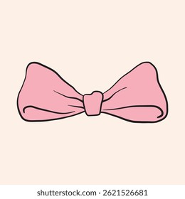 Vector pink bow in hand drawn doodle style. Hand drawn in vector bows collection in modern style. Pink bow for design. Use as print, element design, tetile, packaging, label, stichers, card, postcard.