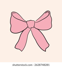 Vector pink bow in hand drawn doodle style. Hand drawn in vector bows collection in modern style. Bows set for design. Use as print, element design, tetile, packaging, label, stichers, card, postcard.