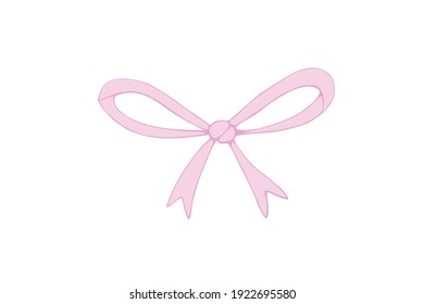 Vector pink bow ribbon. Hand drawn simple illustration for Easter xmas birthday, Valentines Day, wedding, holiday, gift, girl, baby. Element of design, clip art