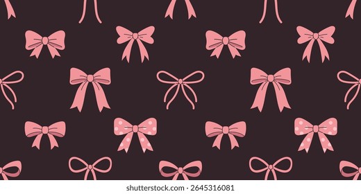 Vector pink bow seamless pattern. Cute coquette design for gifts, fabric, and girly fashion. Cute bows print.