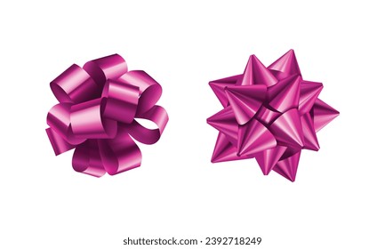 Vector pink bows for wrapping present box set.