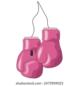 Vector pink Boxing Gloves isolated transparent background. Flat style Boxer Glove can used web and social media design, t-shirt print. Sport object on white. Strenght power symbol. Editable stroke. 