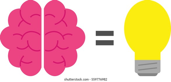 Vector pink brain equals yellow light bulb