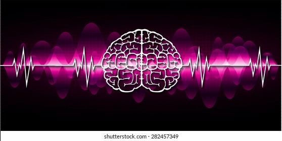 vector pink brain processes technology, creative idea concept. wave. ecg, ekg, electrocardiogram.