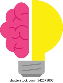 Vector pink brain and yellow light bulb.