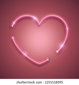 Vector Pink Bright Neon Heart, Vector Neon Sign. Isolated Design Element for Valentine's Day.