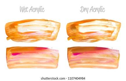 Vector pink and brown paint smear stroke stain set. Abstract gold glittering textured art illustration. Texture Paint Stain Illustration. Hand drawn brush strokes vector elements. Acrilyc strokes.