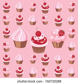 vector pink cakes cupcakes background
