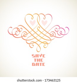 Vector pink calligraphic hearts. Valentine's day and wedding illustration
