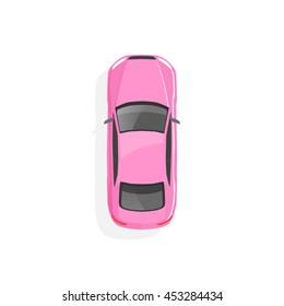 Vector pink car. Top view.