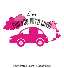vector pink car in valentines day 