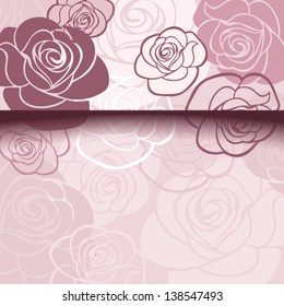 Vector pink card with roses.