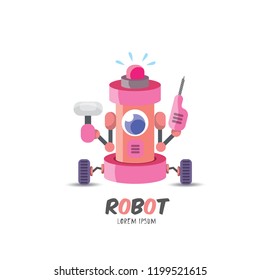 vector pink cartoon cute flat robot icon isolated on transparent background. pink funny robot logo design template