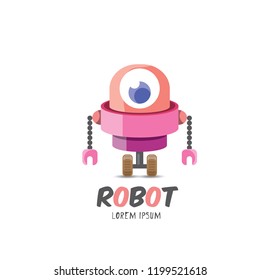 vector pink cartoon cute flat robot icon isolated on transparent background. pink funny robot logo design template