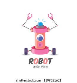 vector pink cartoon cute flat robot icon isolated on transparent background. pink funny robot logo design template