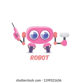 vector pink cartoon cute flat robot icon isolated on transparent background. pink funny robot logo design template