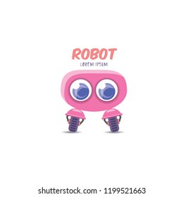 vector pink cartoon cute flat robot icon isolated on transparent background. pink funny robot logo design template