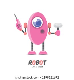 vector pink cartoon cute flat robot icon isolated on transparent background. pink funny robot logo design template