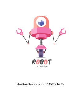 vector pink cartoon cute flat robot icon isolated on transparent background. pink funny robot logo design template