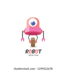 vector pink cartoon cute flat robot icon isolated on transparent background. pink funny robot logo design template