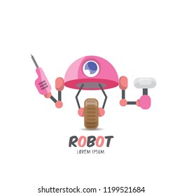 vector pink cartoon cute flat robot icon isolated on transparent background. pink funny robot logo design template