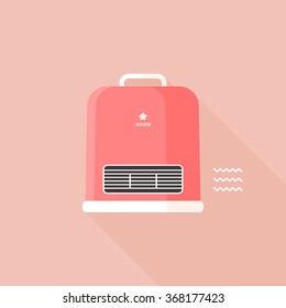 vector pink ceramic electric heater / working, turned on / flat icon, illustration, long shadow