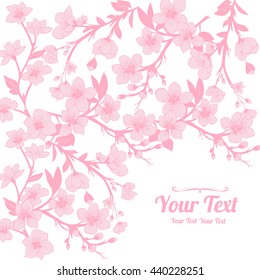 Vector pink cherry blossoms  frame corner pattern . Invitation or greeting card design.Vector illustration